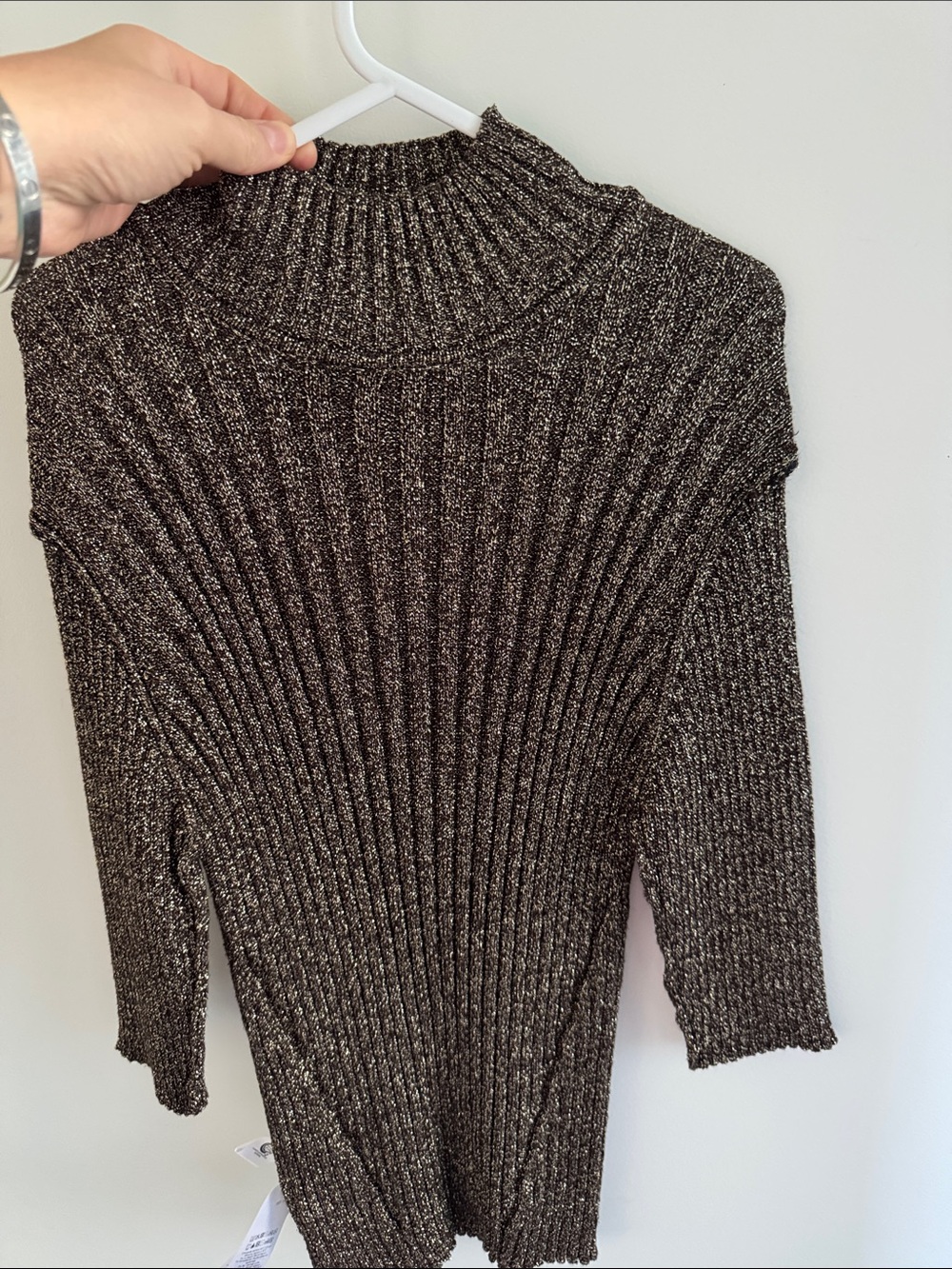 Ganni, made in italy. Ribbed Metallic Knit Turtleneck Sweater - Brown